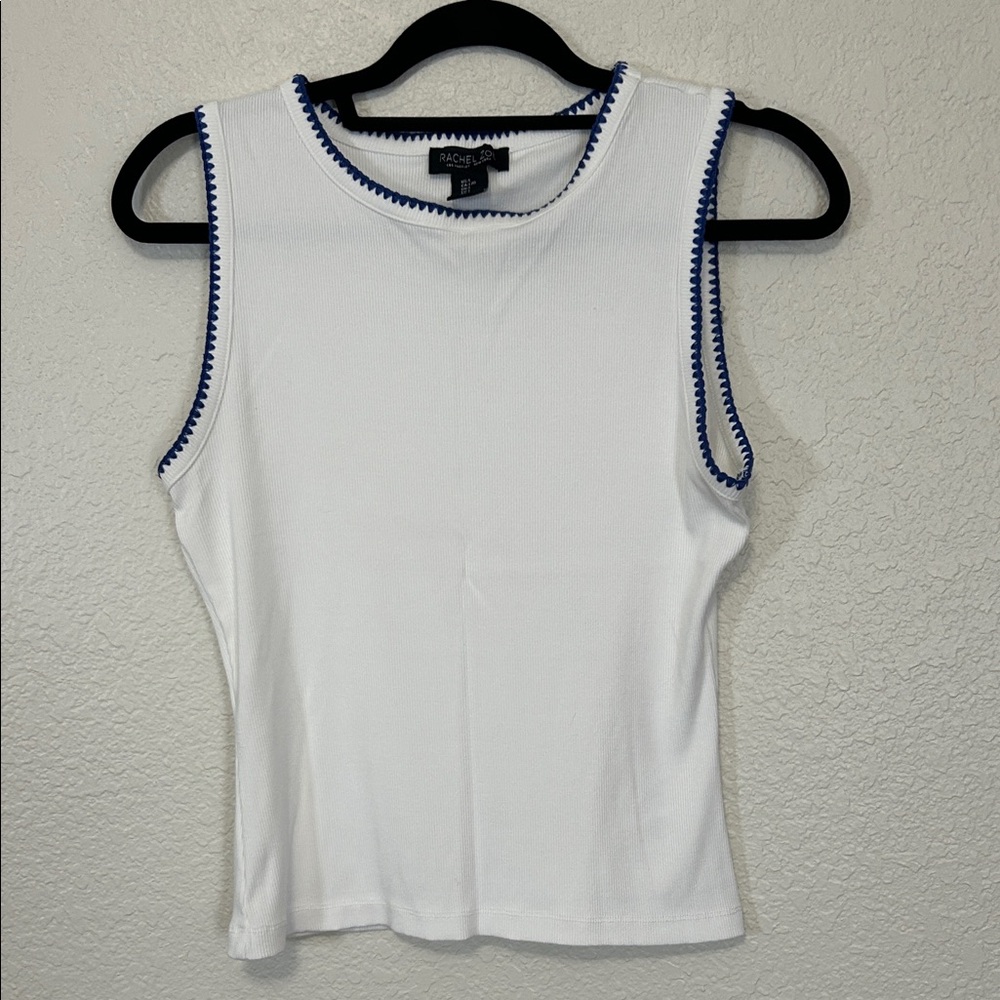 Rachel Zoe White Tank with Blue Trim